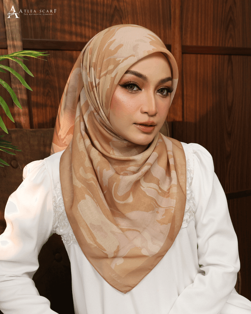 tudung bawal Arda Edition Sand Drift abstract pattern muted tone premium cotton voile