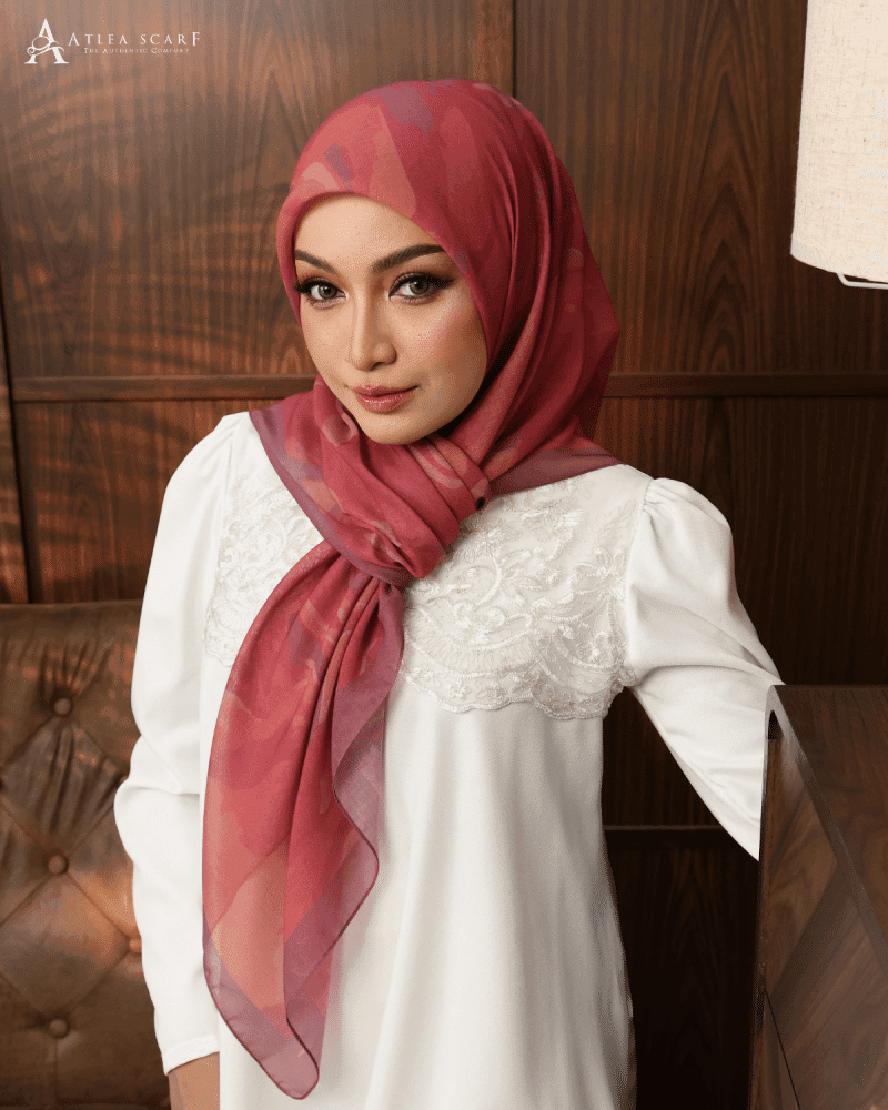 tudung bawal Arda Edition Clay Rose abstract pattern muted tone premium cotton voile