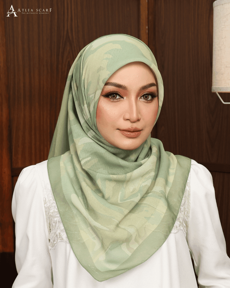 tudung bawal Arda Edition Sage Mute abstract pattern muted tone premium cotton voile